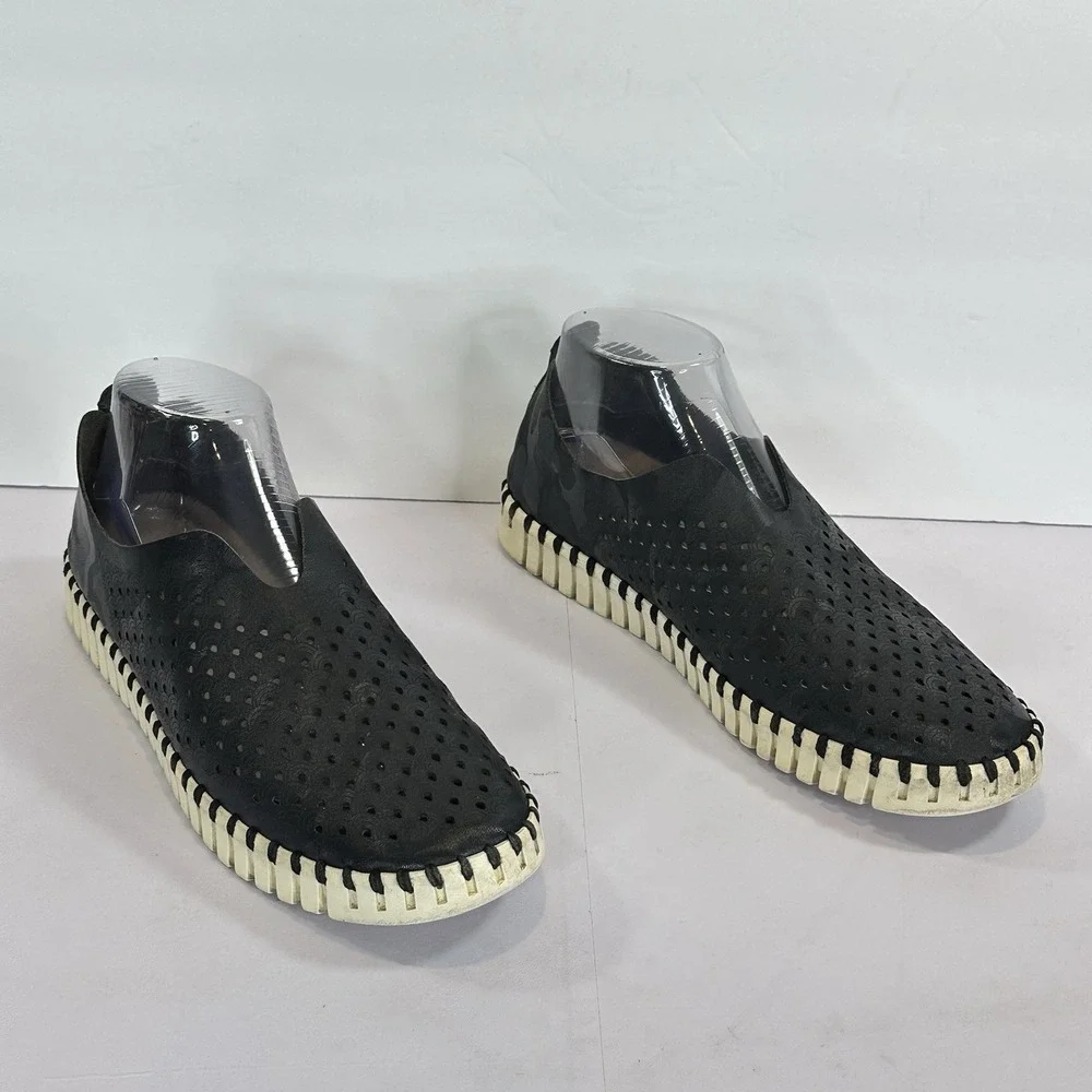 Ilse Jacobsen Tulip Slip On Shoes Women EU 40 US 9 Black Perforated Comfort
